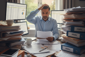 Company director reviewing financial records after receiving an HMRC enquiry notice