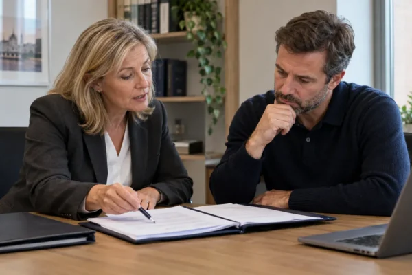 Company director reviewing documents with a legal adviser