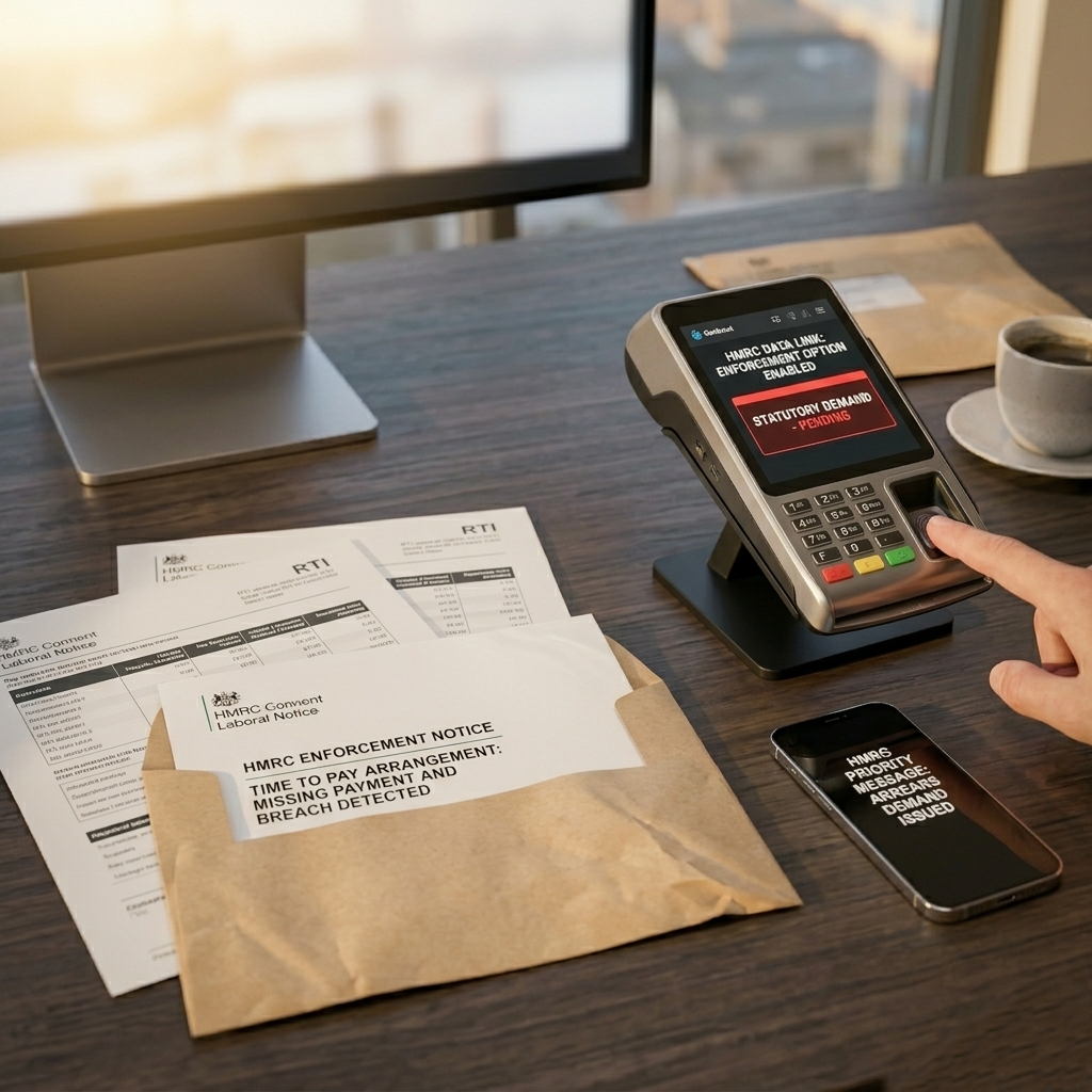 HMRC PAYE enforcement: company director reviewing payroll records after receiving a notice