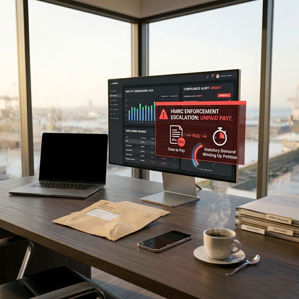 HMRC PAYE enforcement: company director reviewing payroll records after receiving a notice