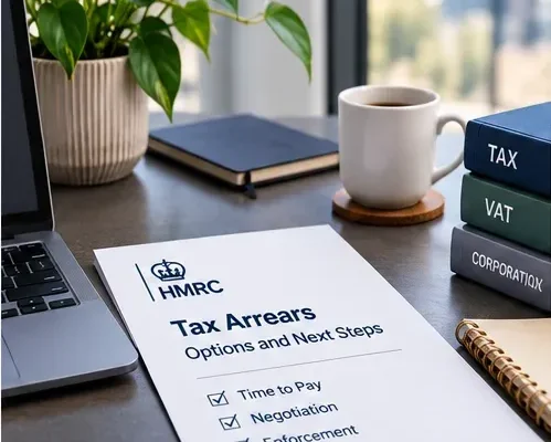 Director reviewing HMRC tax arrears and enforcement options