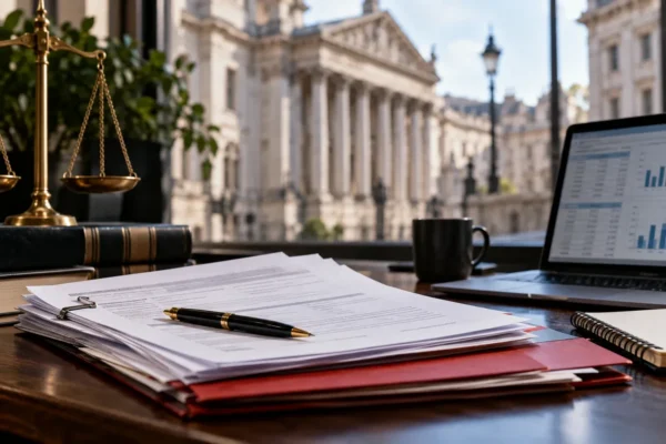 HMRC tax tribunal appeal and enforcement documents on a director's desk